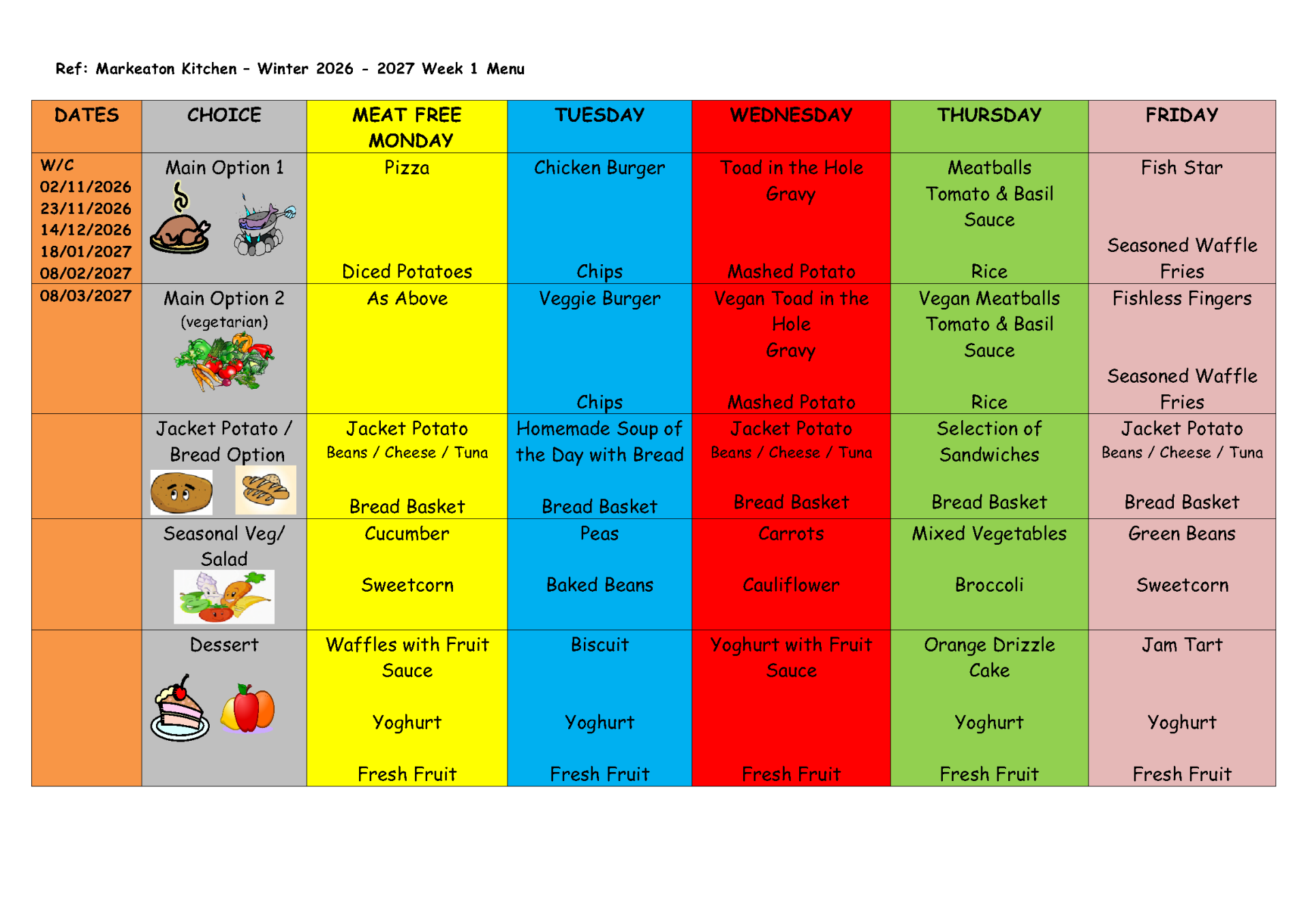 Summer 26 Menu Week 1 Summer 26 Menu Week 1